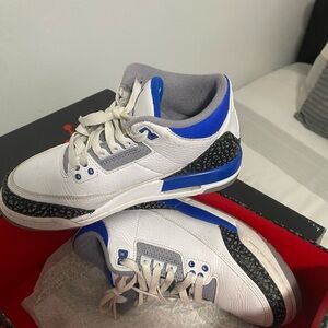 White and Blue Sneakers with Black Accents